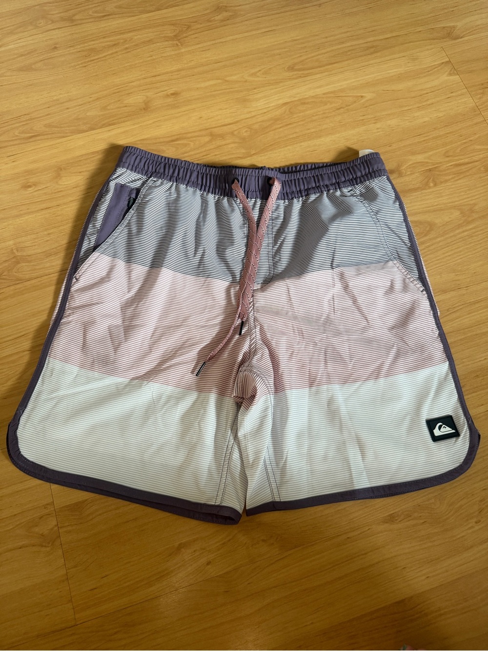 Quiksilver Men’s Pink, Gray & White Striped Hybrid Shorts
